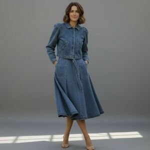 Cartolina Nantucket Rodeo Denim Textured Colby Jacket & Midi Skirt Co-ord Set M